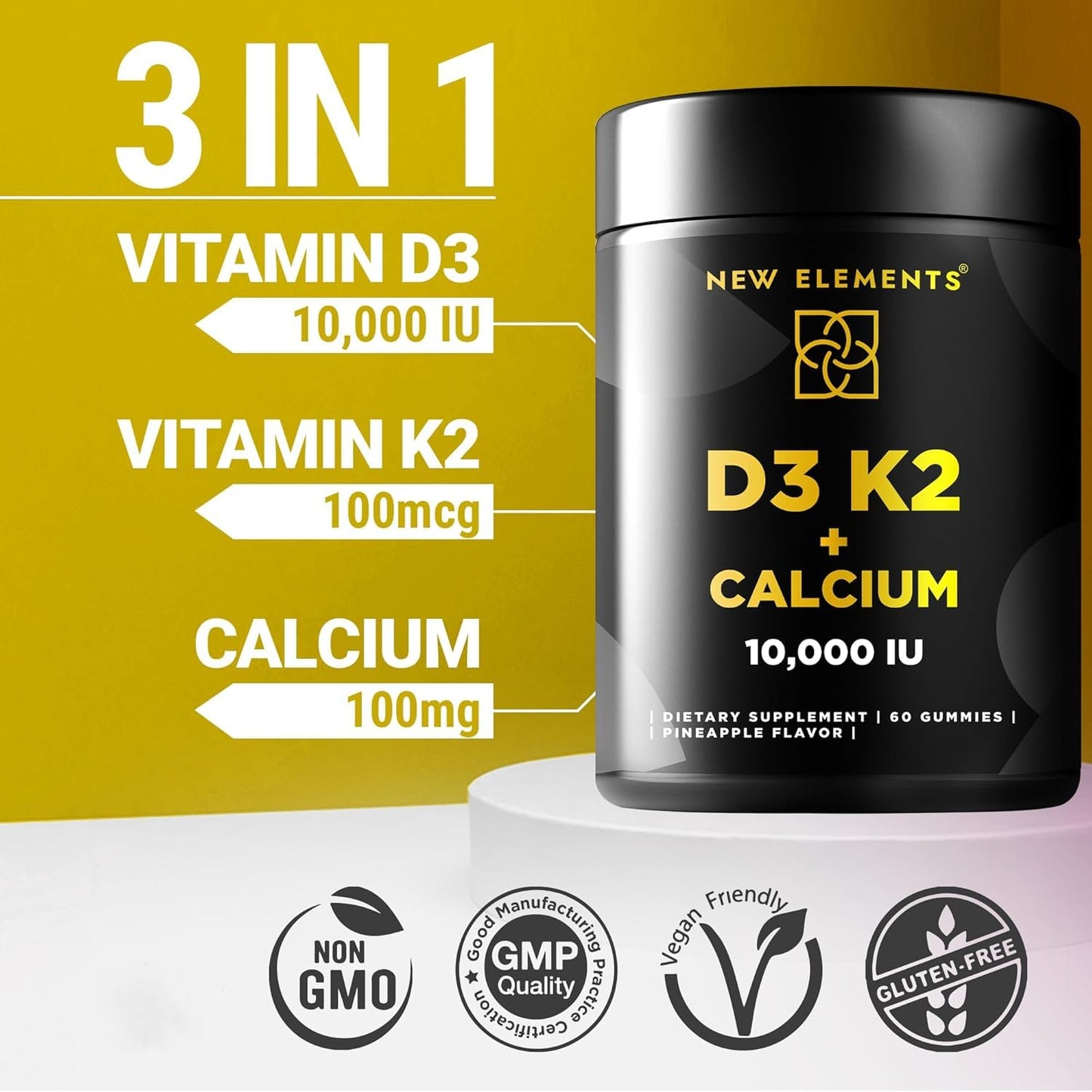 Bote de vitaminas D3 y K2 para adultos