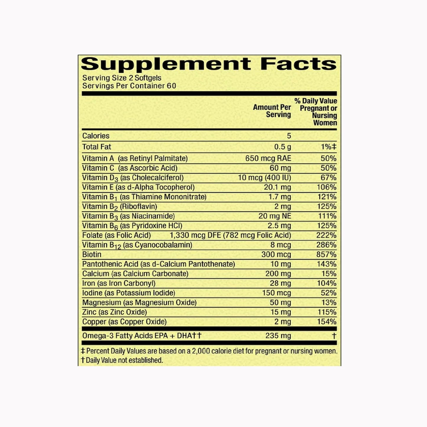 Botella con 120 cápsulas multivitamínico prenatal Olive You