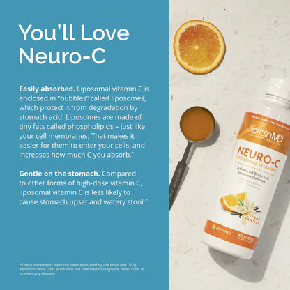 Botella 16oz brainmd neuro-c vitamina c liposomal cítrico vainilla