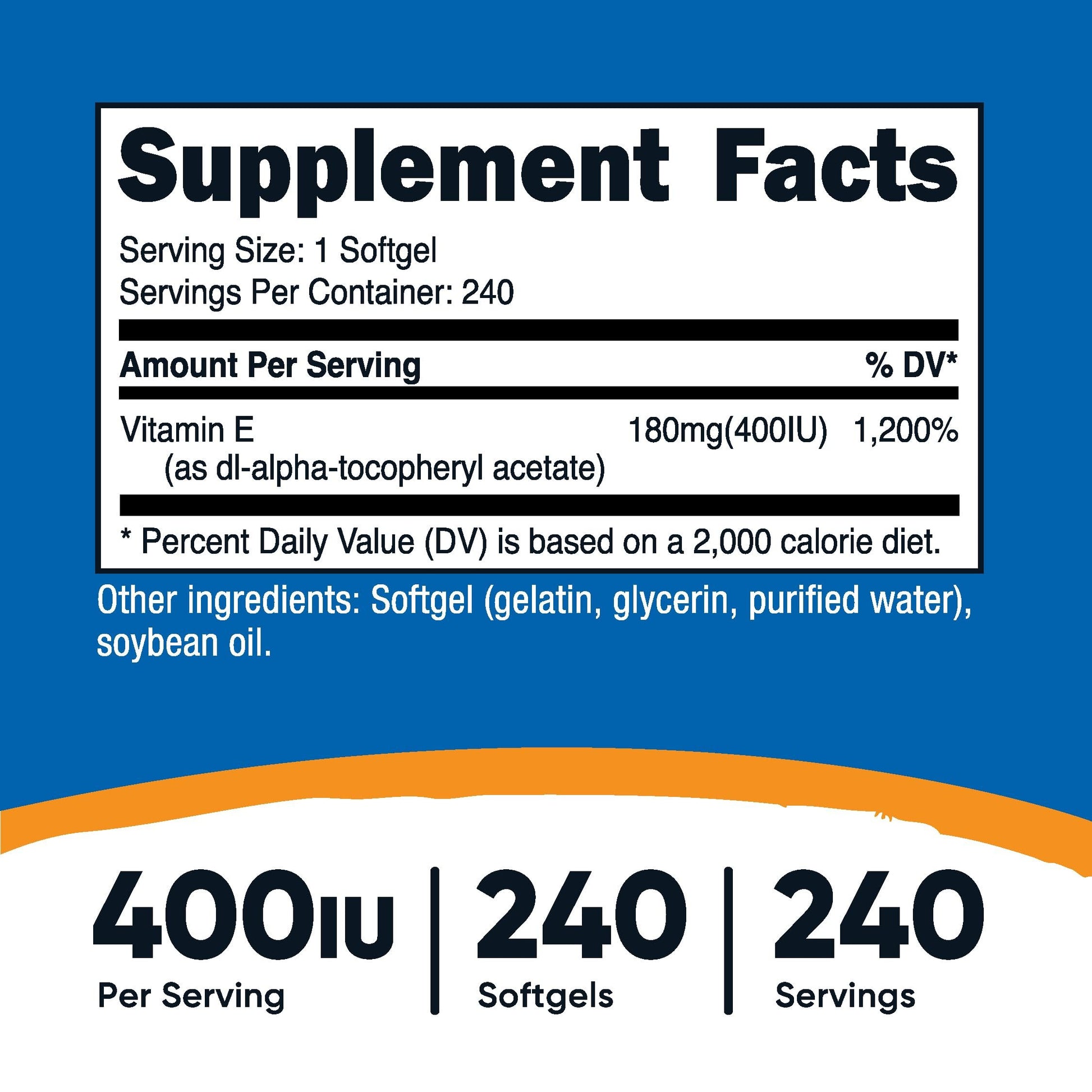 Botella 240 cápsulas blandas vitamina e Nutricost