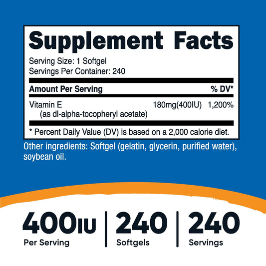 Botella 240 cápsulas blandas vitamina e Nutricost