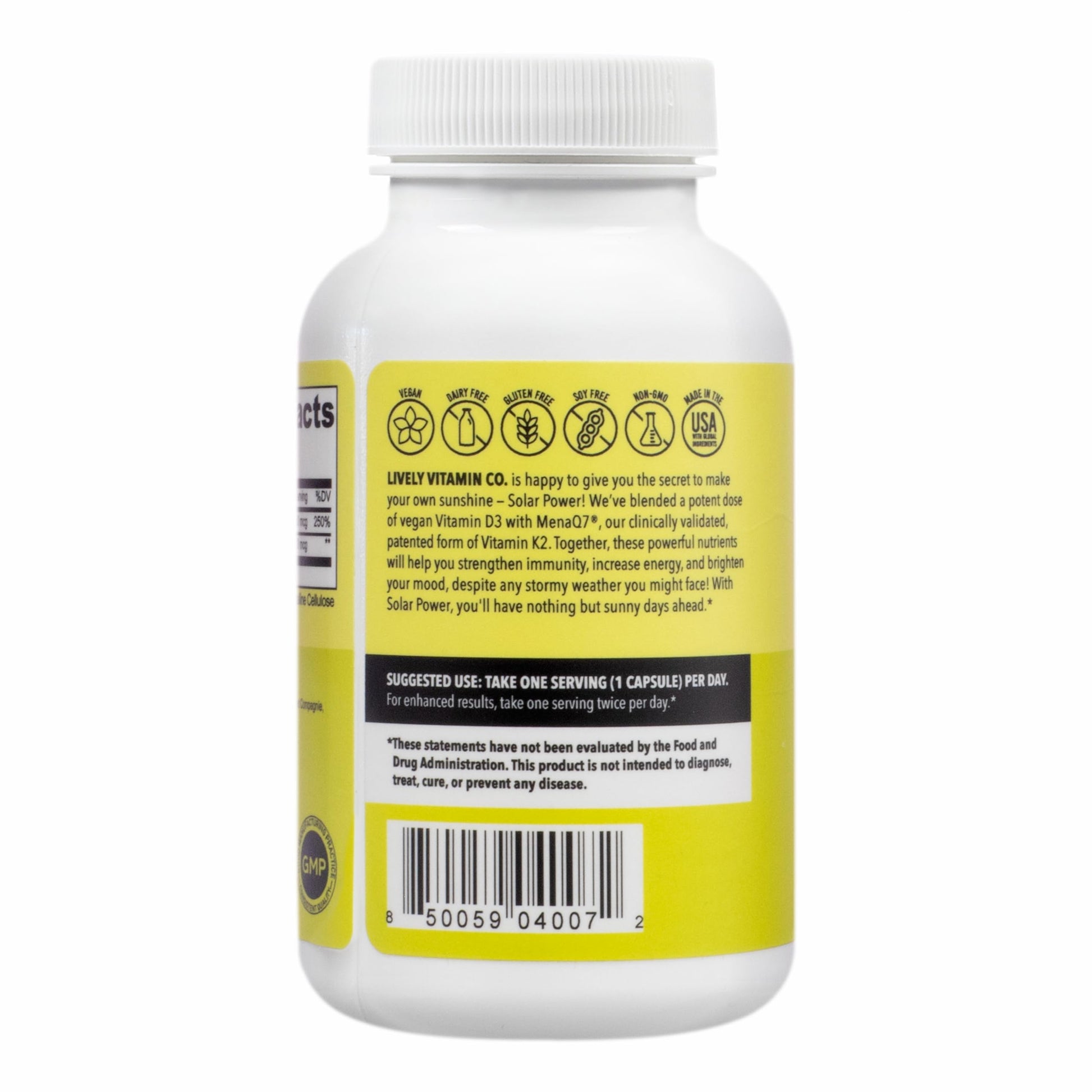 Botella de 60 cápsulas Lively Vitamin Co D3 y K patentada