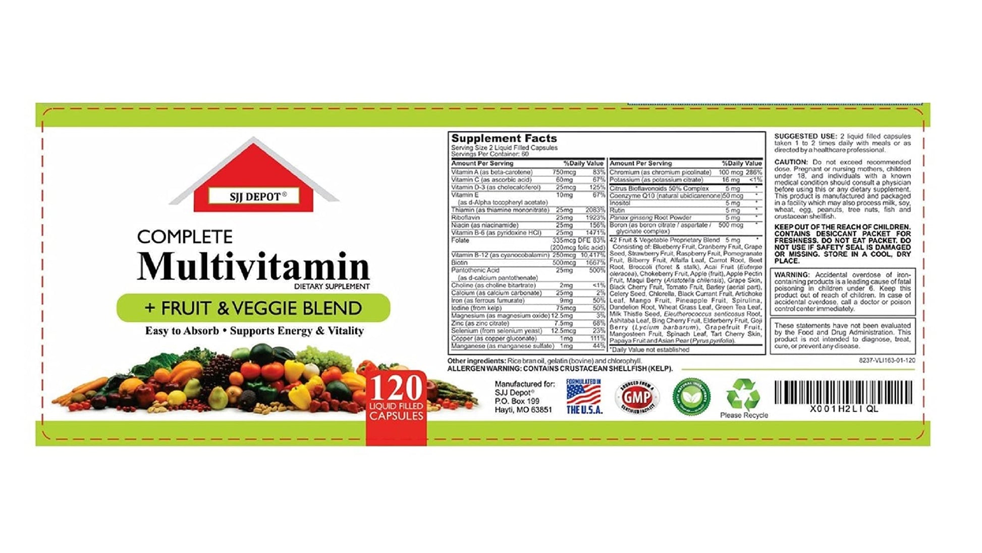 Botella abierta de multivitaminas SJJ Depot