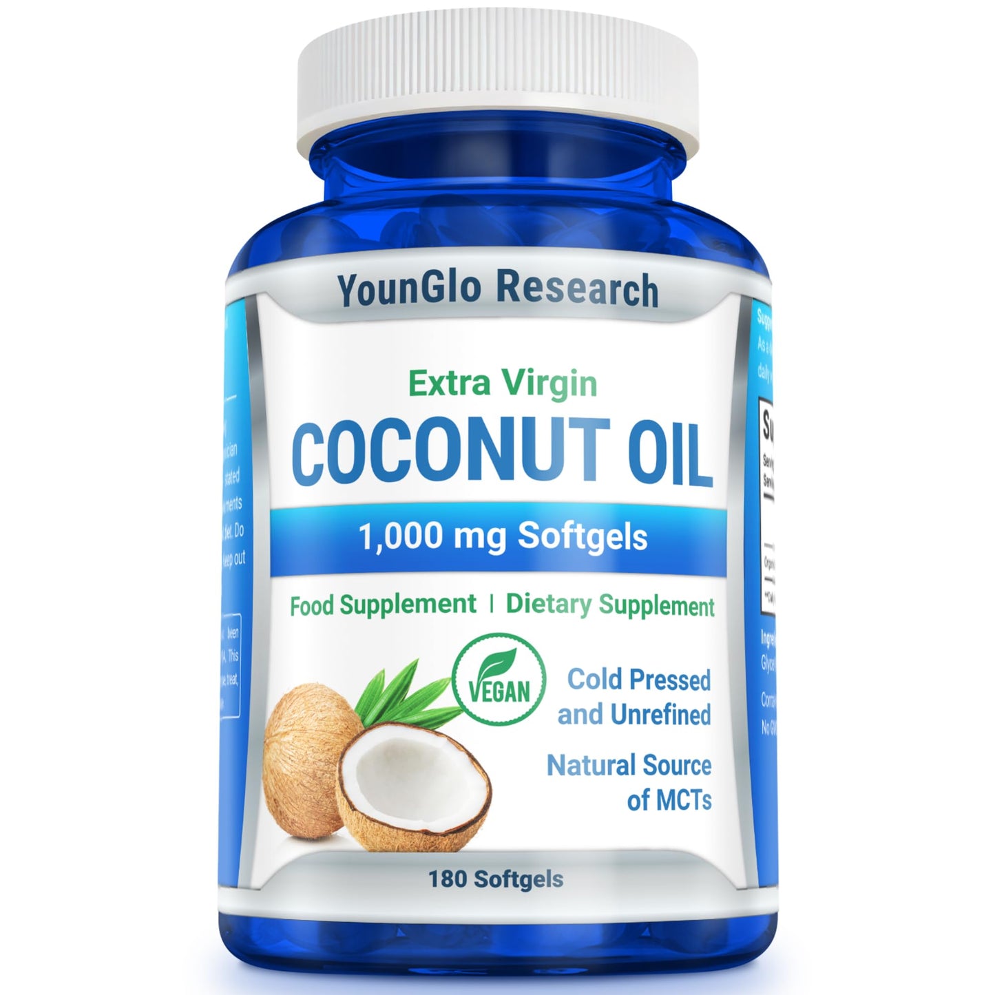 botella de aceite de coco YounGlo Research de 1000 mg