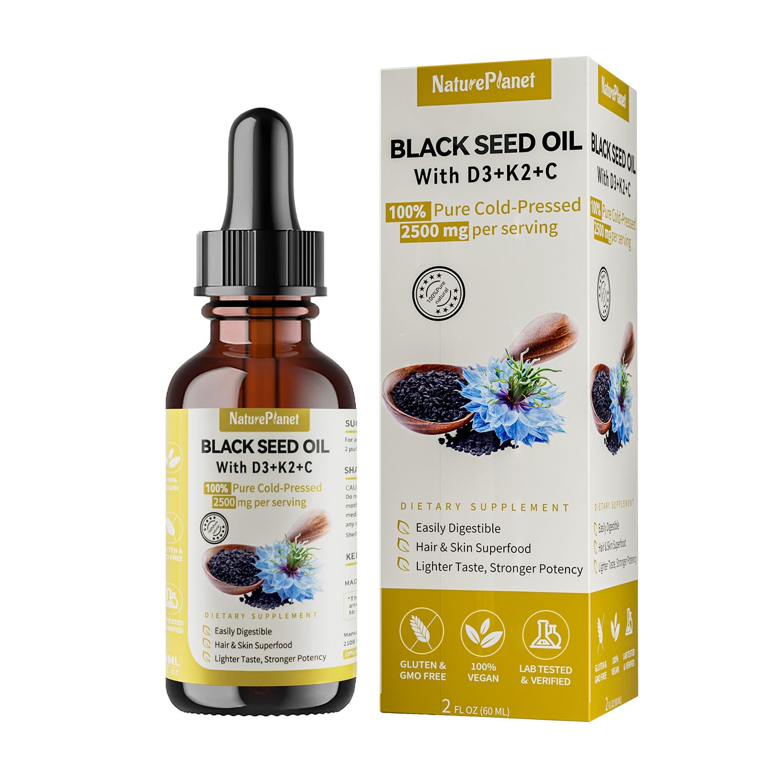 Botella de aceite de semilla negra multivitamina NaturePlanet