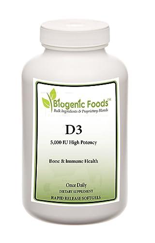 Botella de aceite de Vitamina D3 Biogenic Foods 5000 UI para salud ósea