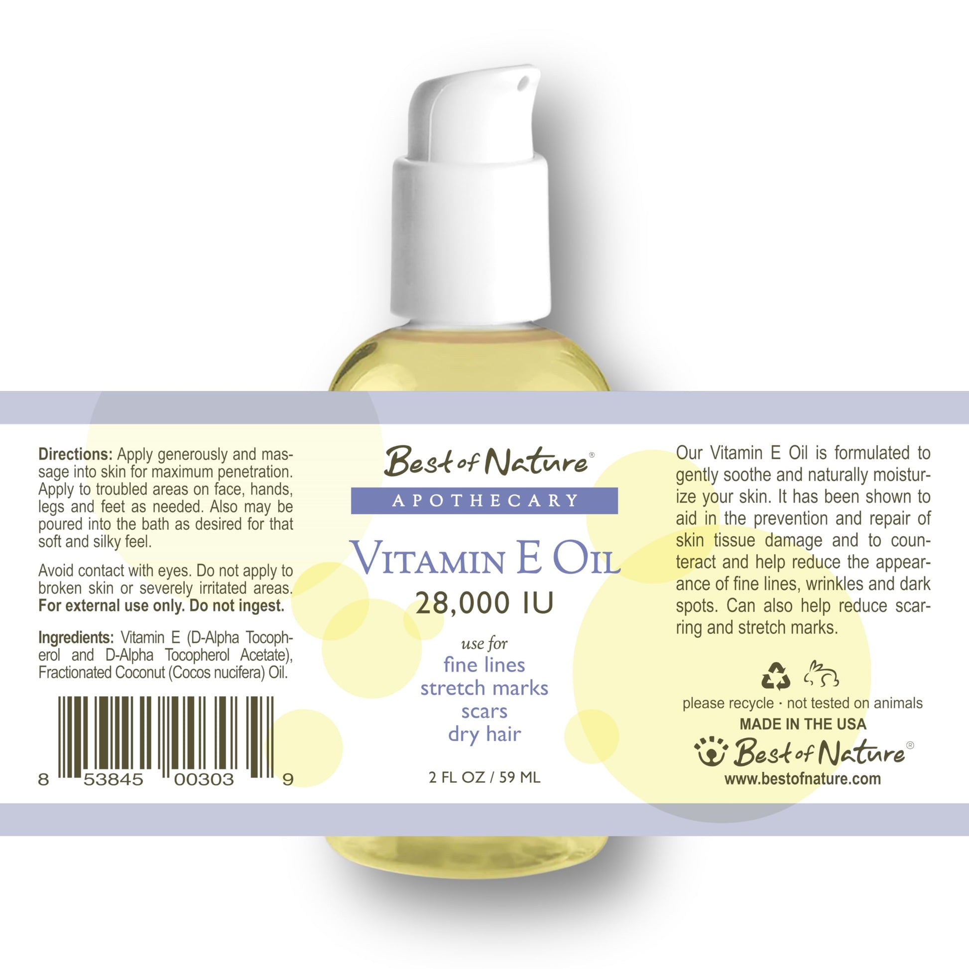 Botella aceite vitamina E hidratante para cabello
