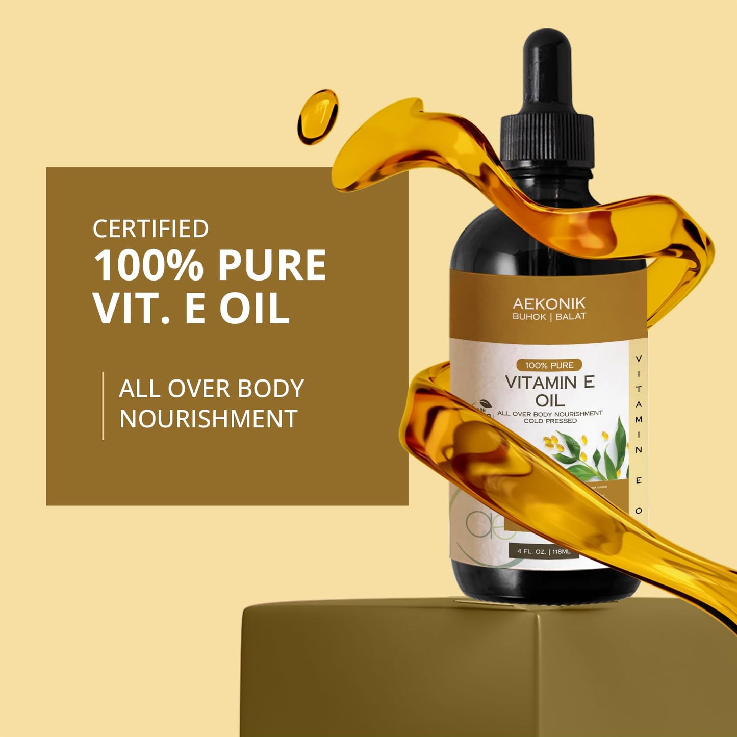 Botella de aceite de vitamina e orgánico AEKONIK para cuidado diario