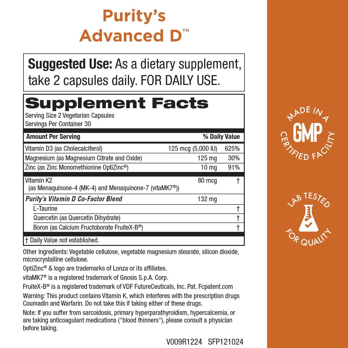 Botella de Advanced D vitamina d y minerales de Purity Products
