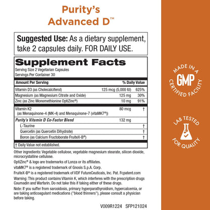 Botella de Advanced D vitamina d y minerales de Purity Products