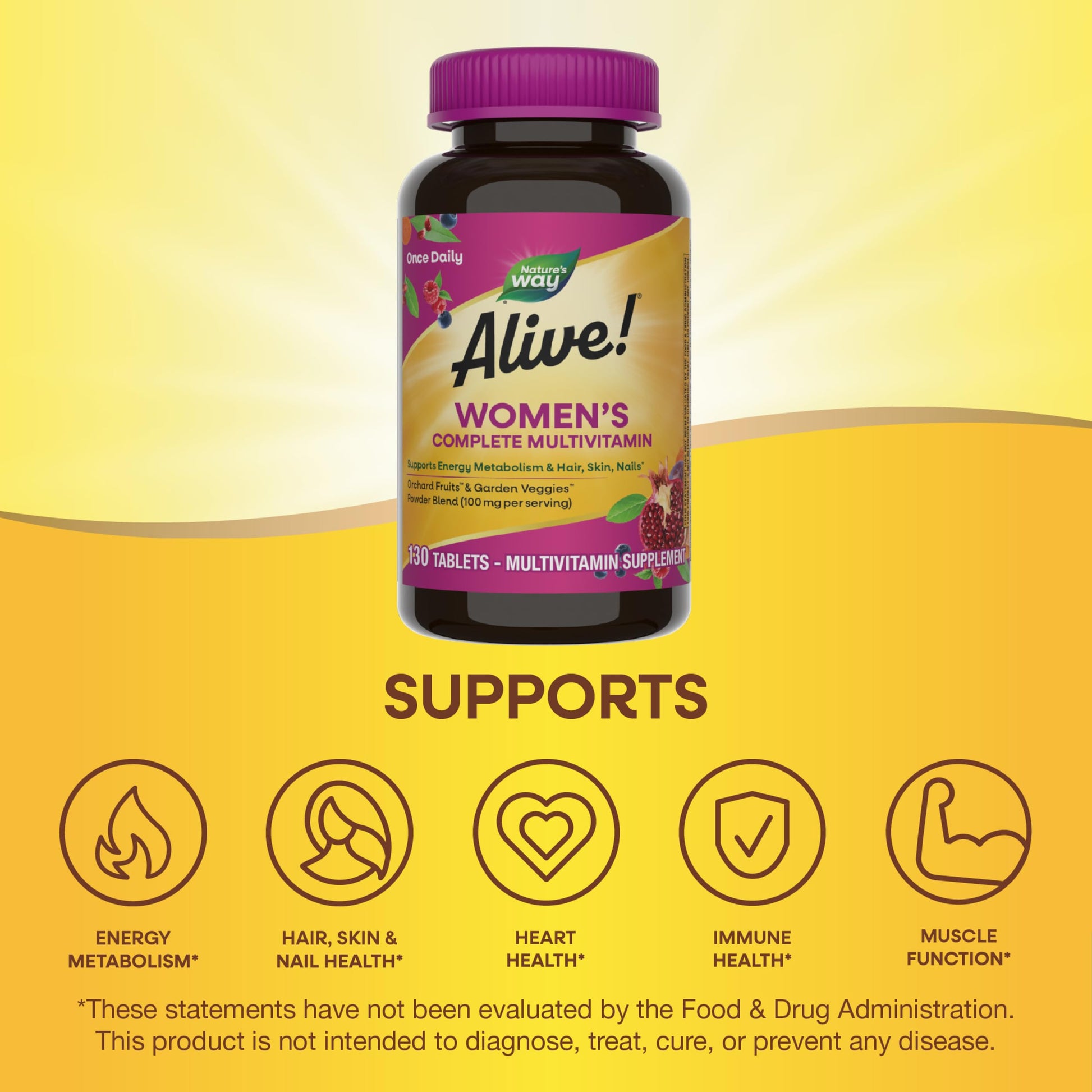 Botella de Nature's Way Alive con beneficios ilustrados