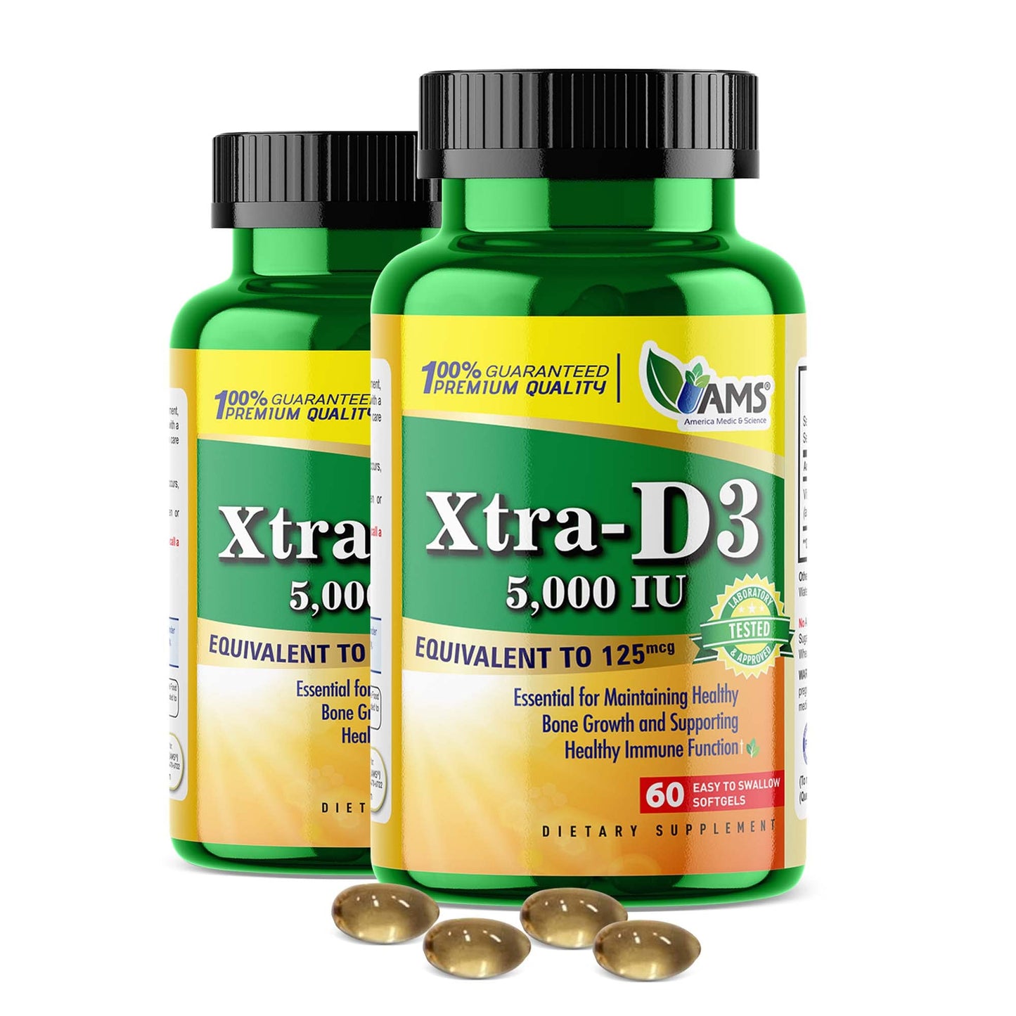 Botella America Medic & Science vitamina D3 Xtra D3 5000 IU 120 cápsulas