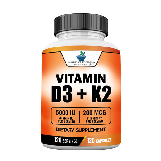 Botella American Standard vitamina D3 5000 UI y K2 120 cápsulas