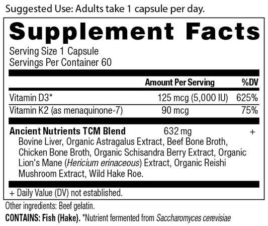 Botella Ancient Nutrition vitamina d extracto champiñón caldo hueso