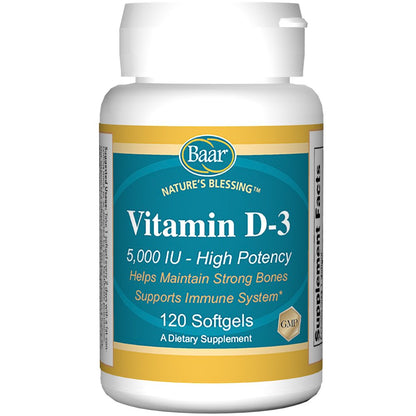 Botella Baar Vitamina D3 5000 UI 120 cápsulas