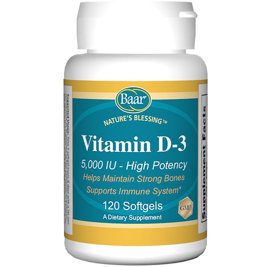 Botella Baar Vitamina D3 5000 UI 120 cápsulas
