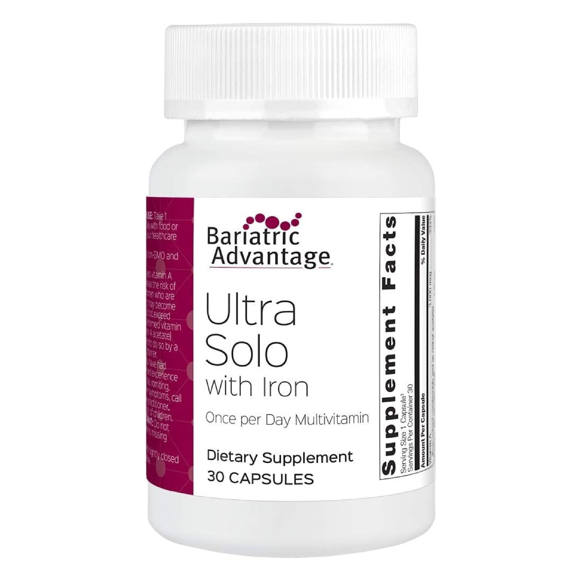 Botella de Bariatric Advantage Ultra Solo con 30 cápsulas.