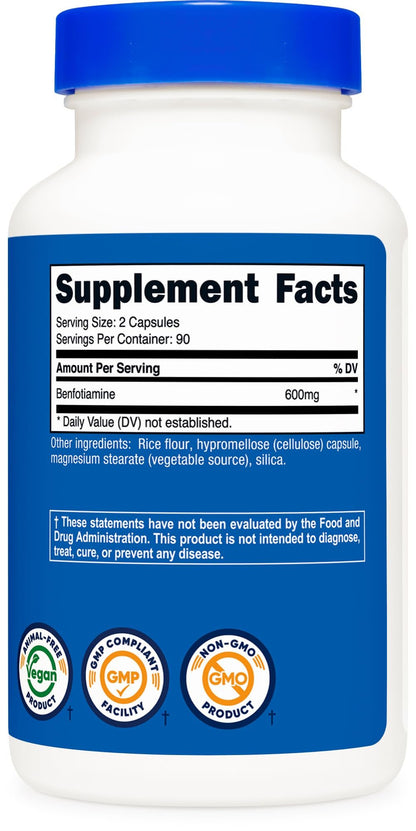 Botella benfotiamina 600mg de Nutricost