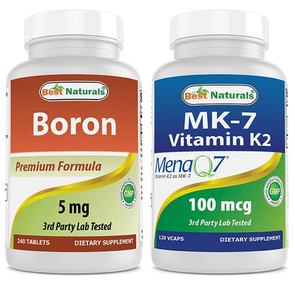 Botella Best Naturals Boro y Vitamina K2 MK-7 suplemento natural