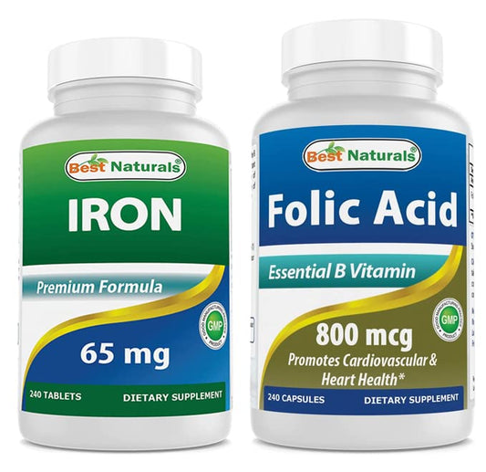 Botella Best Naturals suplemento hierro y ácido fólico frontal
