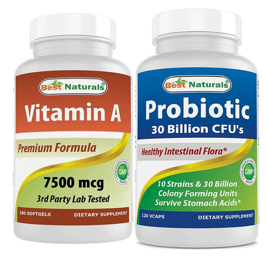 Botella Best Naturals vitamina A y probiótico suplemento