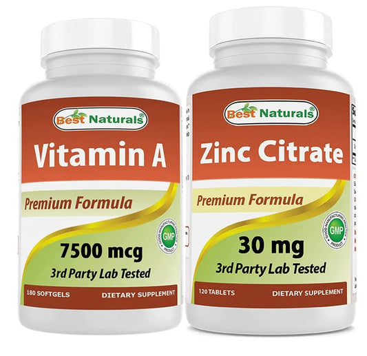 Botella Best Naturals vitamina A y zinc citrato suplemento