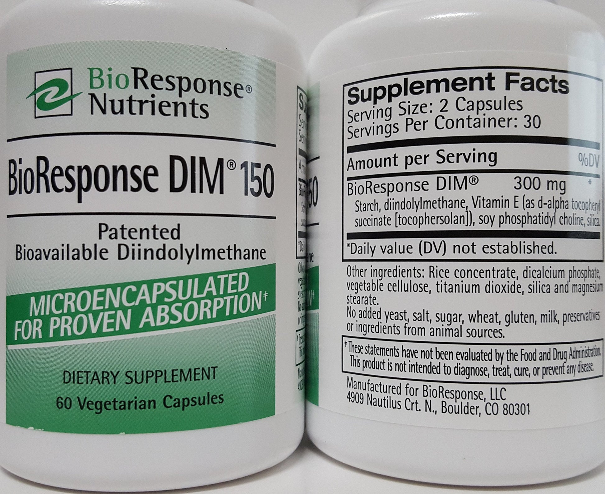 Botella de BioResponse DIM 150 mg para salud prostática y mamaria