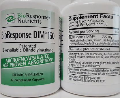 Botella de BioResponse DIM 150 mg para salud prostática y mamaria