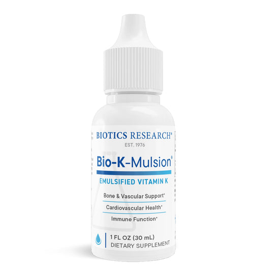 Botella Biotics Research gotas líquidas vitamina K1 para huesos y corazón