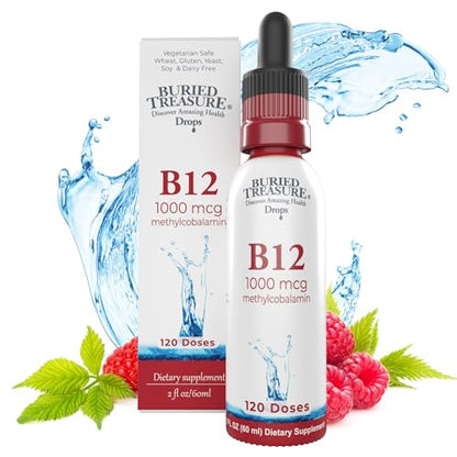 Botella Buried Treasure gotas vitamina b12 sabor frambuesa