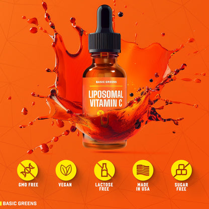 Botella y caja BASIC GREENS Vitamina C liposomal