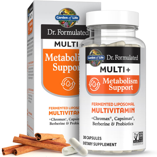 Botella y caja de multivitaminas Garden of Life Dr. Formulado