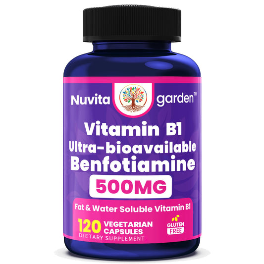 Botella de cápsulas de Benfotiamina vitamina B1 liposoluble