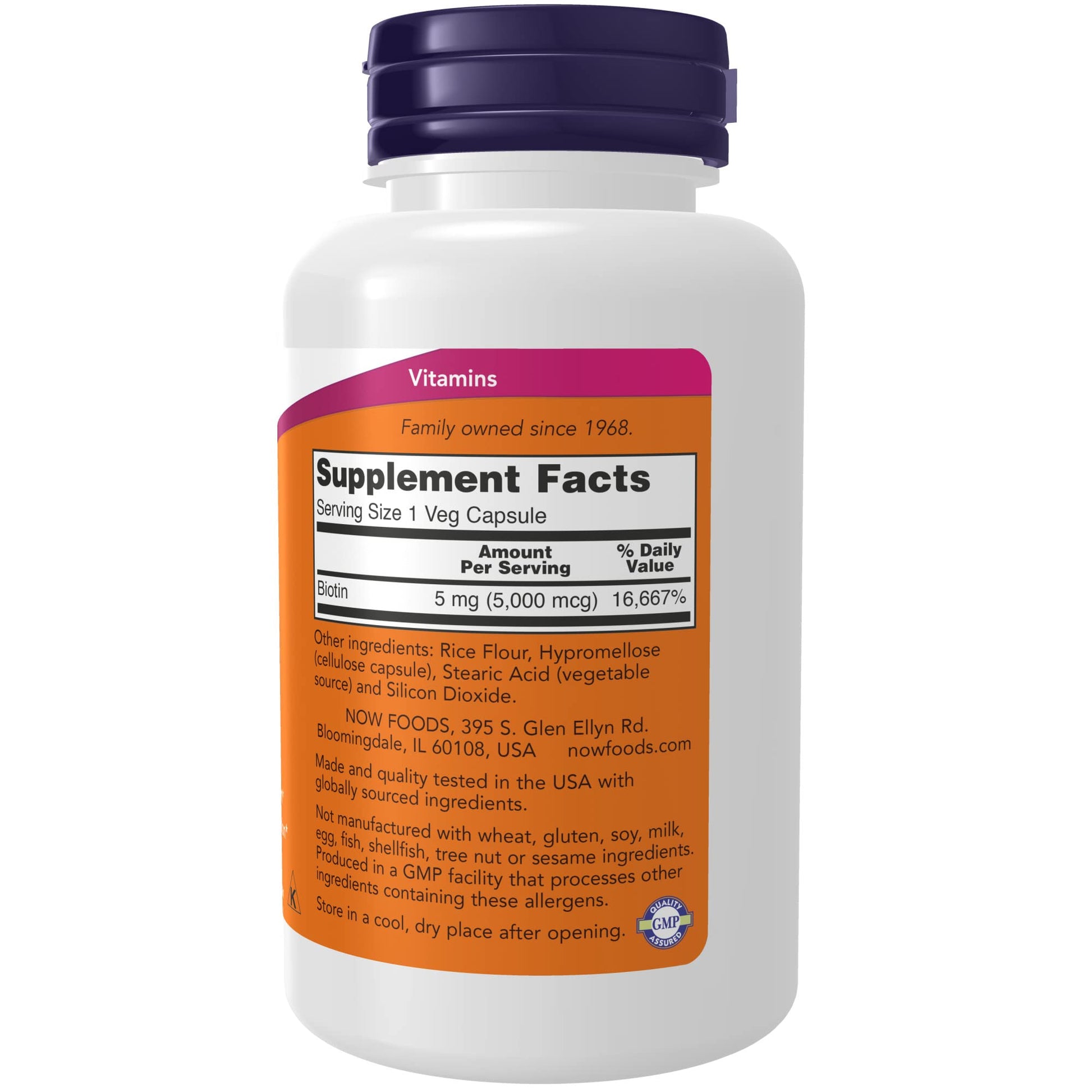 botella cápsulas biotina 5000 mcg NOW Foods suplemento diario