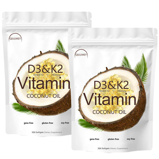 Botella cápsulas blandas aceite coco Vitamina D3 K2 10000 IU
