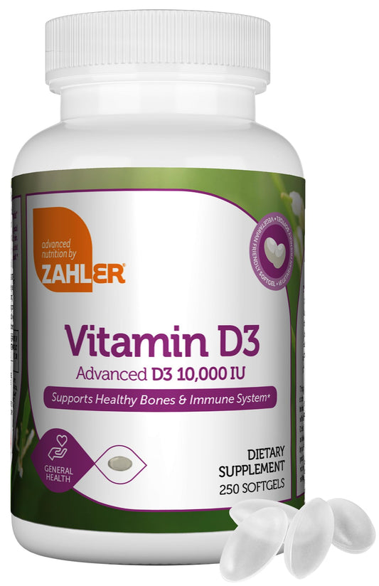 Botella cápsulas blandas vitamina D3 10000 UI Zahler