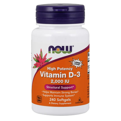 Botella cápsulas blandas vitamina d3 2000 ui NOW Foods