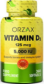 Botella cápsulas blandas vitamina d3 5000 ui Orzax