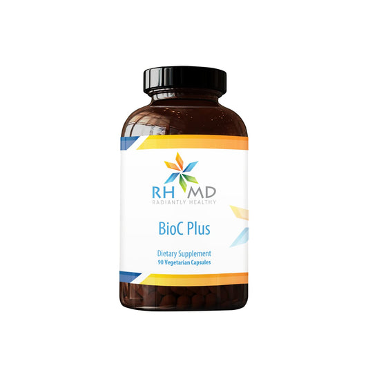 Botella cápsulas Radiantly Healthy BioC Plus vitamina C y bioflavonoides