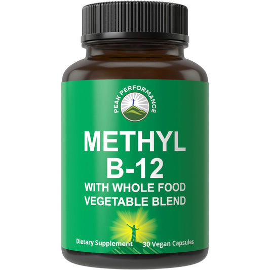 Botella cápsulas vitamina b12 metilcobalamina Peak Performance