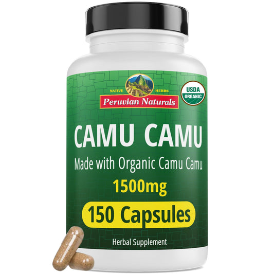 Botella de cápsulas vitamina C orgánica Camu Camu Peruvian Naturals