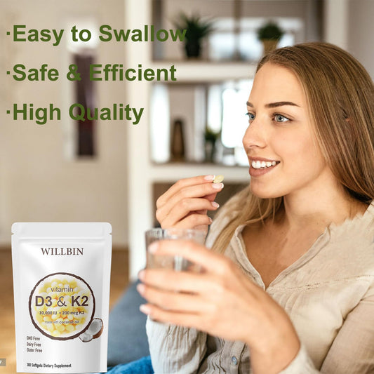 Botella cápsulas vitamina d3 k2 mk7 aceite coco willbin