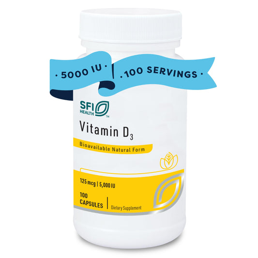 Botella cápsulas vitamina D3 Klaire Labs 5000 UI 100 unidades