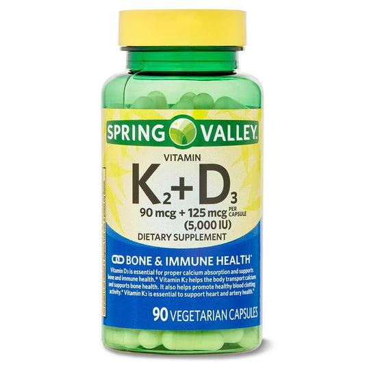 Botella de cápsulas vegetarianas con Vitaminas K2 y D3 de 4 TOP CARE
