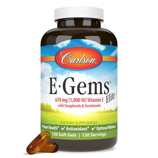 Botella Carlson E-Gems Elite vitamina E 1000 IU 120 cápsulas