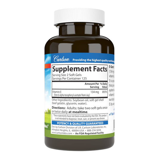 Botella de Carlson E-Gems vitamina e 200 iu 250 cápsulas blandas