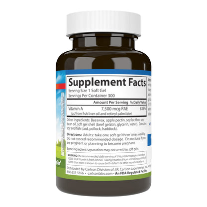 Botella Carlson suplemento vitamina a para salud visual y piel
