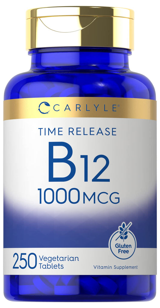 Botella de Carlyle vitamina B12 1000 mcg liberación prolongada 250 tabletas
