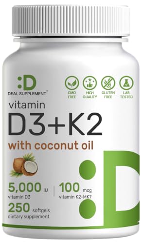 Botella DEAL SUPPLEMENT Vitamina D3 5000 UI con K2 250 cápsulas
