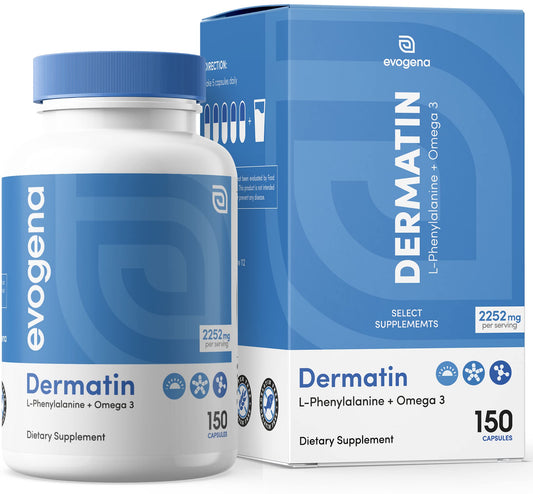 Botella de Dermatin L-fenilalanina y Omega 3 para vitíligo